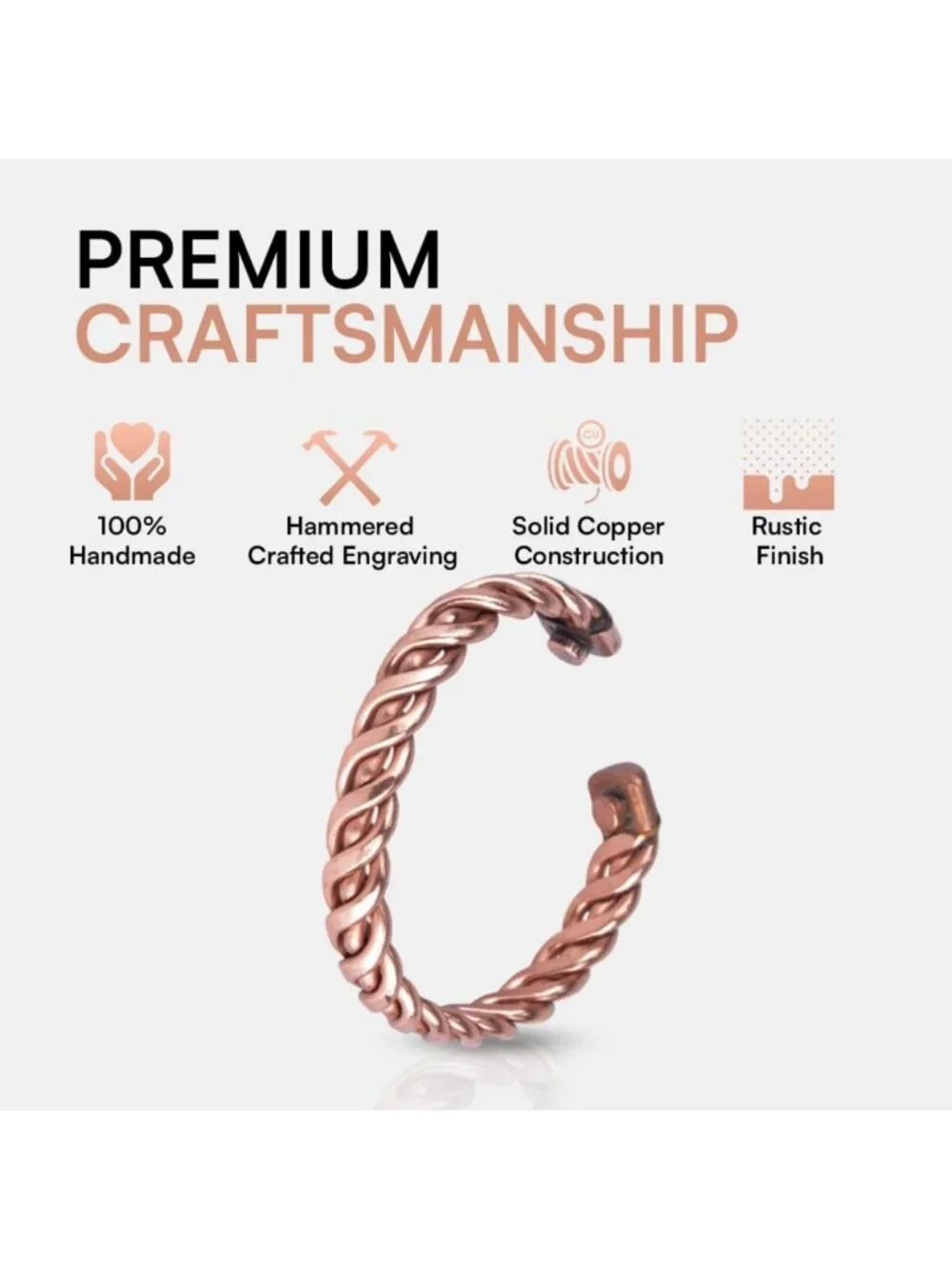 Unisex Adjustable Copper Twisted Cuff Bracelet - Handmade Metal Jewelry for